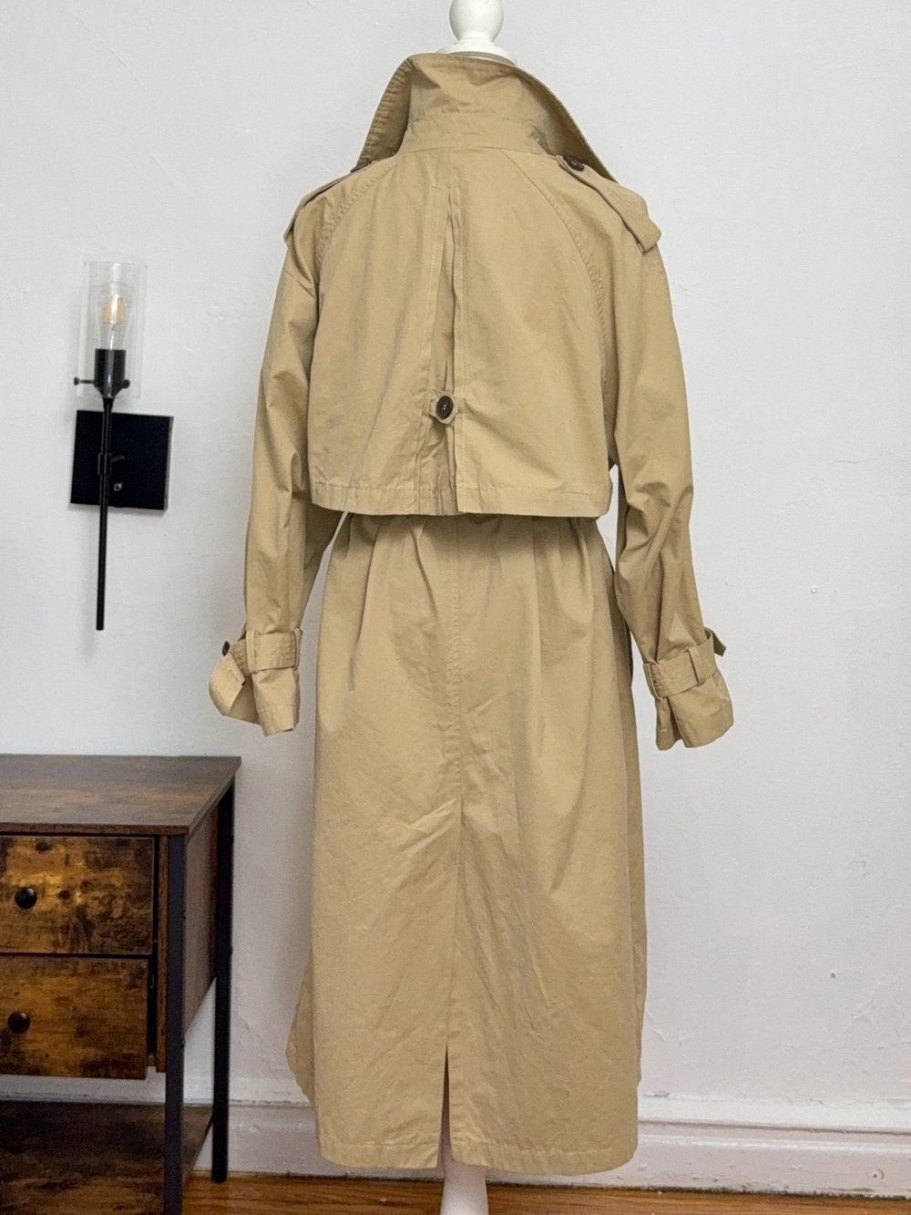 Zara Beige Long Trench Coat with Back Storm Flap